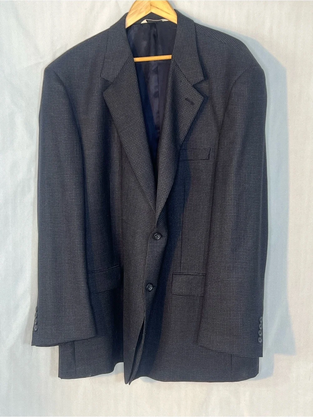 Pronto Uomo Dark Charcoal & Blue Small Plaid Two-Button Blazer 52 Regular 👍